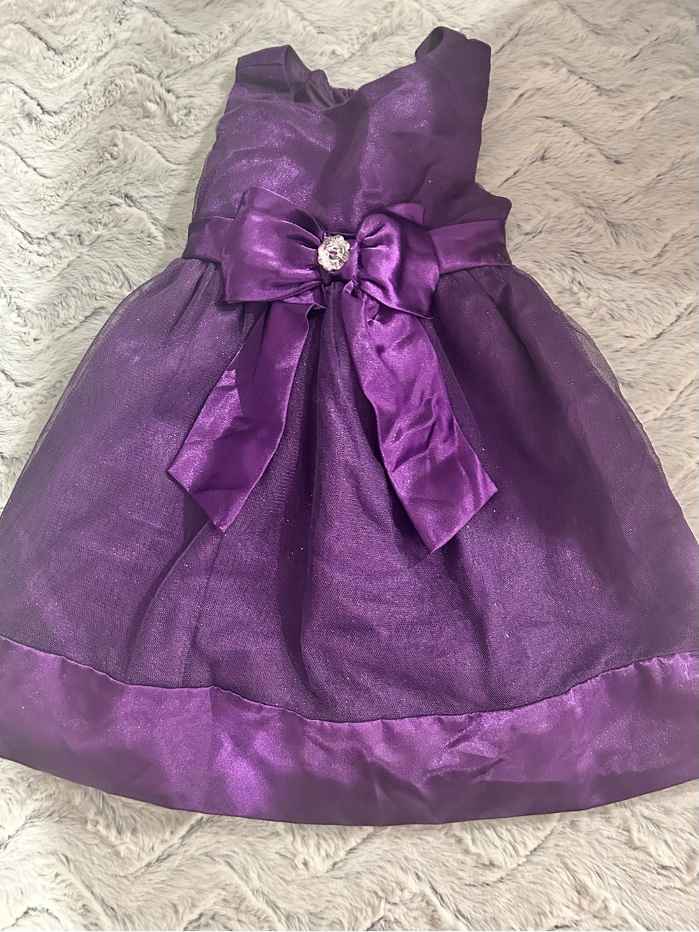 Girls Purple Party Dress with Bow Accent